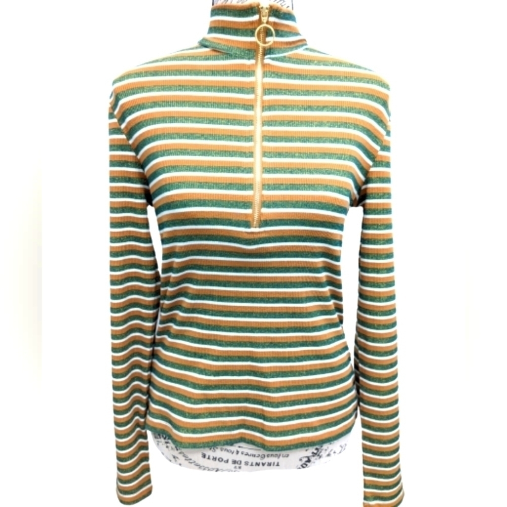 Simons Icône women's 90s striped zipped mock neck top size M